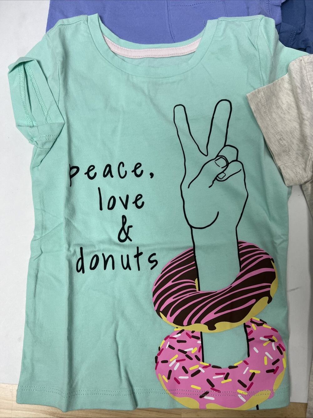 Spotted Zebra Girls 2T Short Sleeve Graphic Tee Shirts 4 Pack Peace Love Donuts